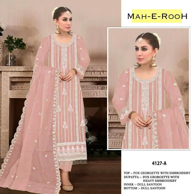 Mah E Rooh 4127 Embroidery Organza Pakistani Suits Wholesale Market
